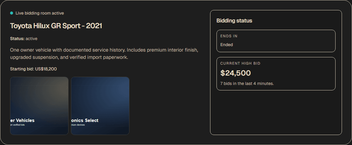 Tartami live bidding on mobile