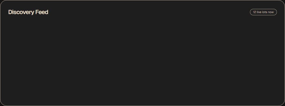 Tartami discovery feed showing active auctions